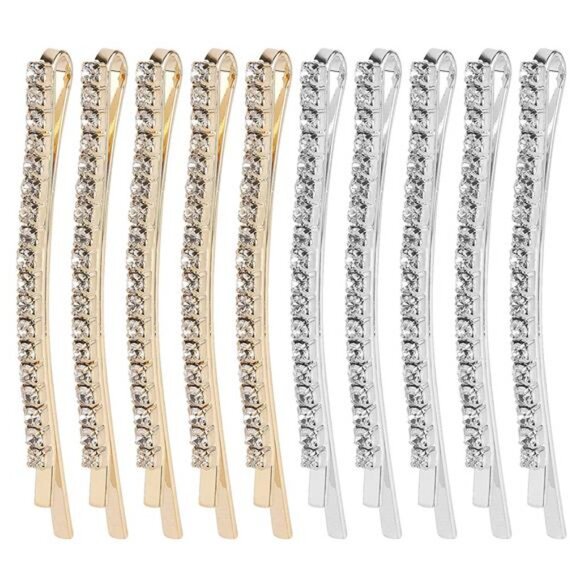 20 Pieces Rhinestone Bobby Pins Crystal Hair Clips Gold and Silver Diamond - Picture 1 of 8